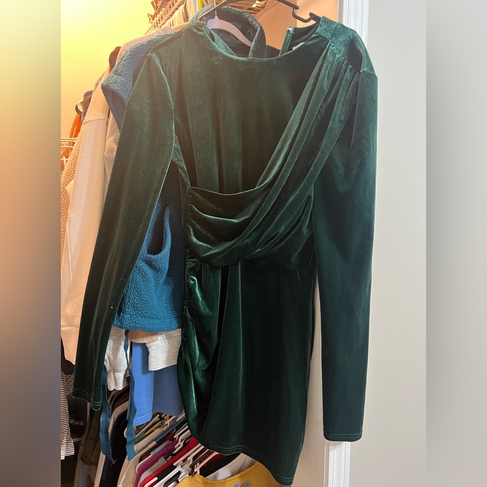 Flying Tomato Deep Green Velvet Long Sleeve Dress